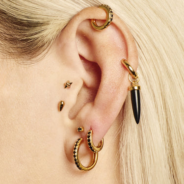 Teardrop Gold Labret Stud Earring in Tragus Piercing on Ear