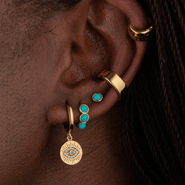 Gold Turquoise Cabochon Single Flat Back Earring in Curated Ear Stack