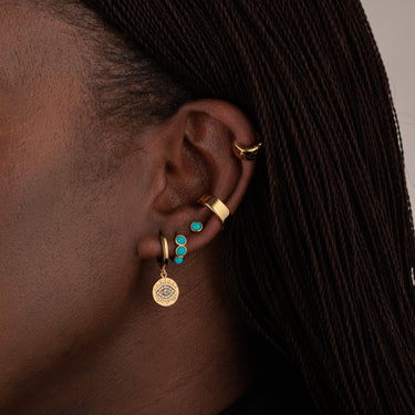 Gold Turquoise Cabochon Single Flat Back Earring in Curated Ear Stack