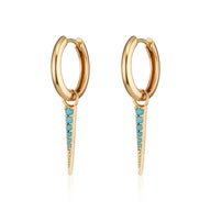 Pair of gold spike turquoise charm hoop earrings