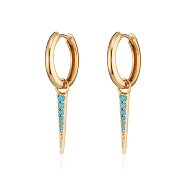Pair of gold spike turquoise charm hoop earrings