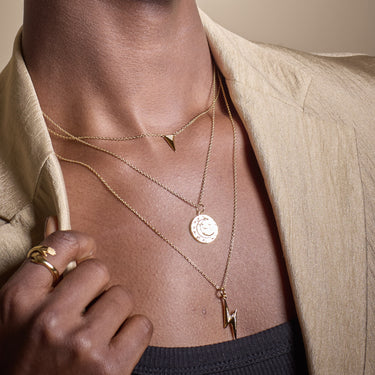 Gold Rebel Necklace with Crescent Moon and Lightning Bolt Necklace Stack