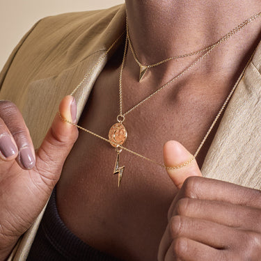 Gold Rebel Necklace with Crescent Moon and Lightning Bolt Necklace Stack
