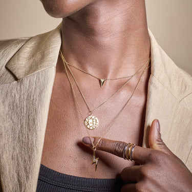 Gold Rebel Necklace with Crescent Moon and Lightning Bolt Necklace Stack