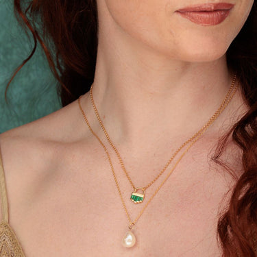Green and Pearl Pendant Necklace on Model by Scream Pretty