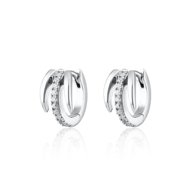 Pair of Silver Claw Illusion Huggie Hoop Earrings | Triple Band Huggie Earrings