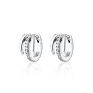 Pair of Silver Claw Illusion Huggie Hoop Earrings | Triple Band Huggie Earrings