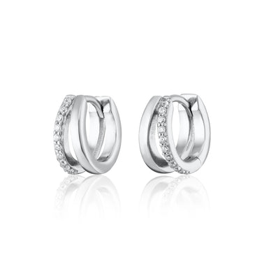 Silver Split Huggie Hoop Earrings | Double Hoop Huggie Earrings