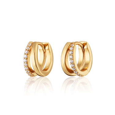 Gold Split Huggie Hoop Earrings | Double Hoop Huggie Earrings