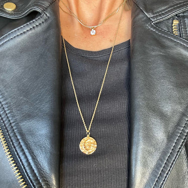 Gold Moon Phase Charm on Chain worn by Kelly Springham