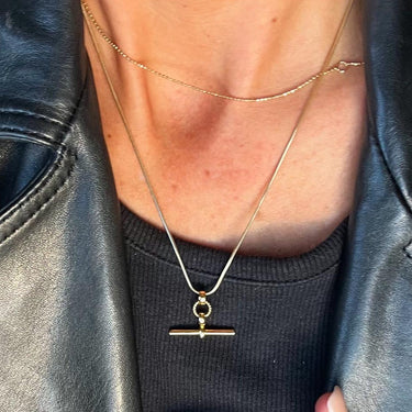 Gold T-Bar Necklace with Snake Chain 