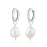 Sparkle & Pearl Charm Hoop Earrings in Silver