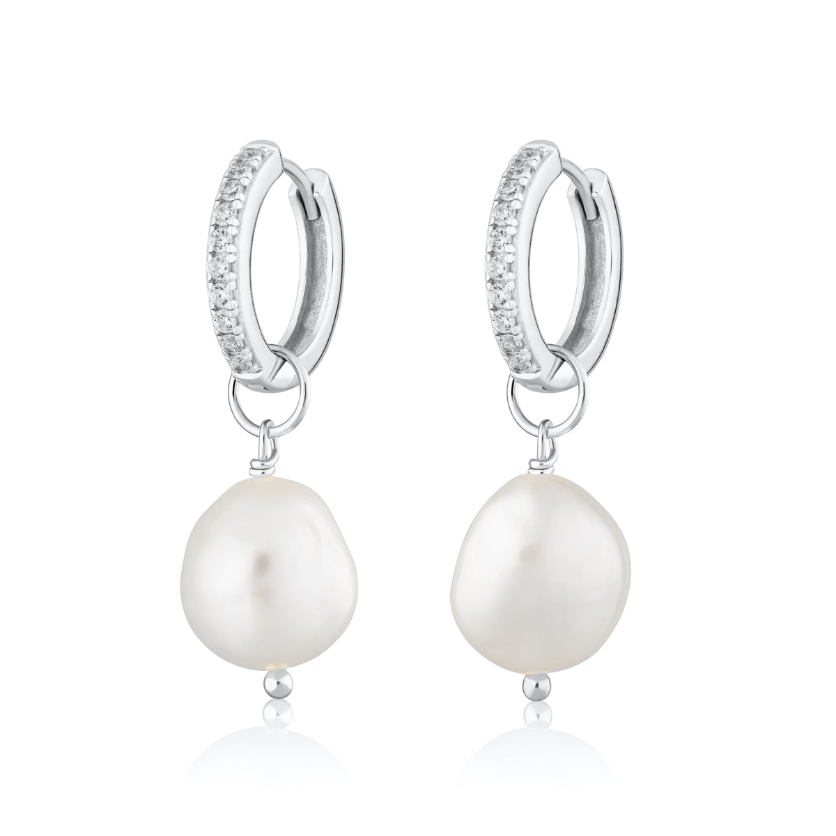 Large Sparkle Huggie Earrings with Baroque Pearl