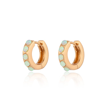 Gold Lime Green Opal Huggie Earrings