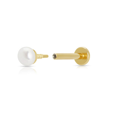 Gold Pearl Single Flat Back Labret Stud Earring Open