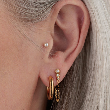 Gold Pearl Single Flat Back Stud Earring in Tragus Piercing