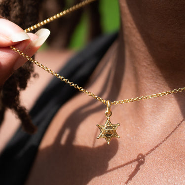 Gold Sheriff Badge Charm on Chain Necklace