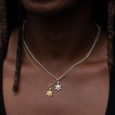 Gold & Silver Sheriff Badge Charm on Chain Necklace