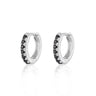 Silver  Huggie Hoop Earrings with Black Stones