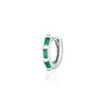 Green Baguette Silver Huggie Hoop Single Earring by Scream Pretty