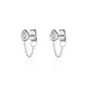 Silver Chained Teardrop Stud Earrings with Clear Stone
