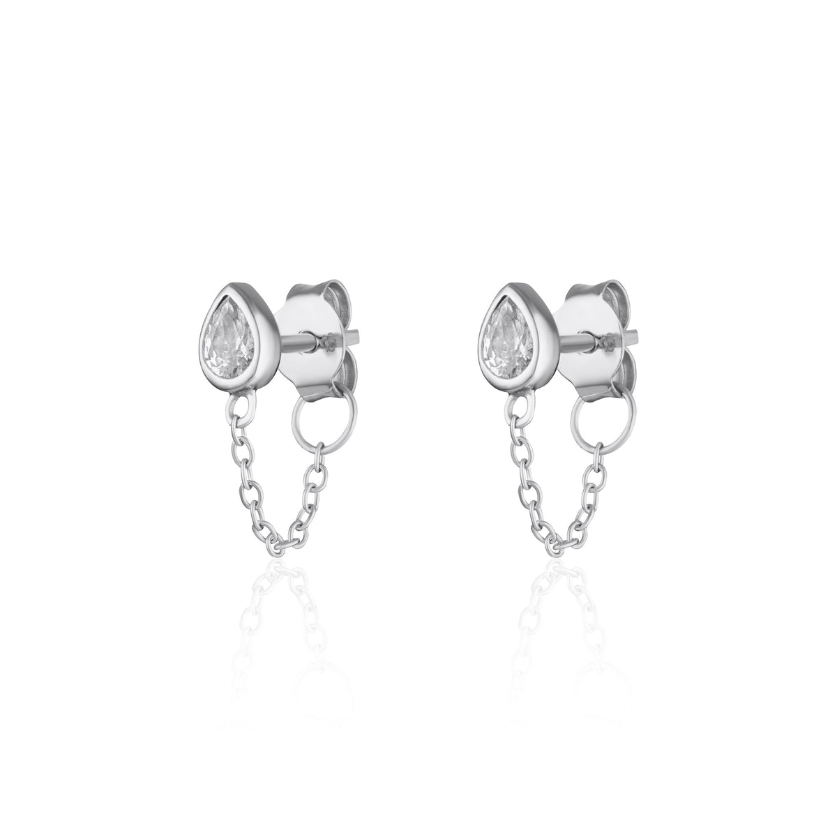 Chained Teardrop Stud Earrings Clear