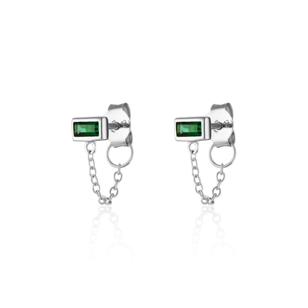 Chained Baguette Stud Earrings Stone