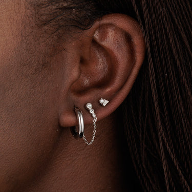 Silver Chunky Classic Hoop Earrings in Earlobe Piercing