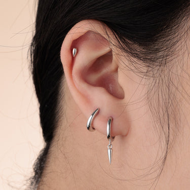 Teardrop Silver Flat Back Earring in Helix Piercing