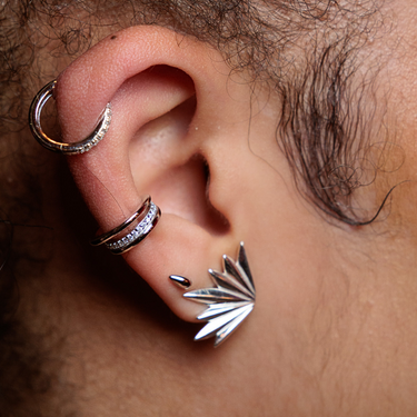 Silver Curated Ear Stack with Statement Stud, Flat Back, Ear Cuff & Huggie