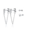 Silver Pearl Earring Stacking Set with Chained Pearl Studs & Two Flat Back Earrings
