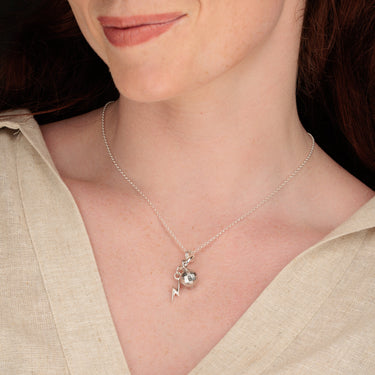 Silver Eternity Charm Collector Necklace with Disco ball and lightning bolt charms