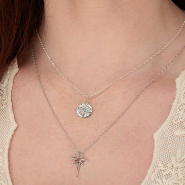 Silver Evil Eye Charm Necklace with Angel Star Pendant