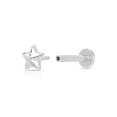 Faceted Star Silver Labret Flat Back Stud Earring Open