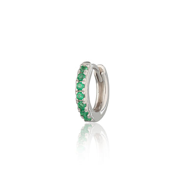 Silver green stone huggie hoop earring by Scream Pretty