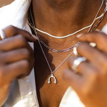 Silver Headphones Charm on Chain Necklace