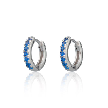 Silver Huggie Earrings with Blue Stones