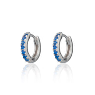 Silver Huggie Earrings with Blue Stones