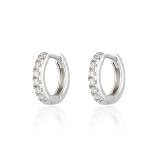 Silver Huggie Earrings with Clear Stones