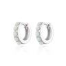 Silver Huggie Earrings with White Opal Stones