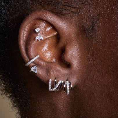 Silver Illusion Inspired Ear Stack with Huggie earrings, ear cuff and flat back