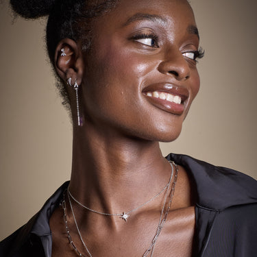 Silver Illusion Threader Earrings | Teardrop Threader Earrings in Ear Lobe Piercing