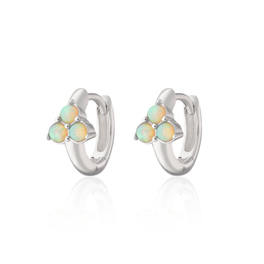 Lime Green Opal Trinity Silver Huggie Hoop Earrings