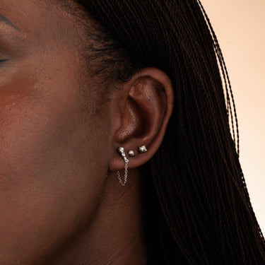 Silver Pearl Single Flat Back Stud Earring in Mid Lobe Piercing