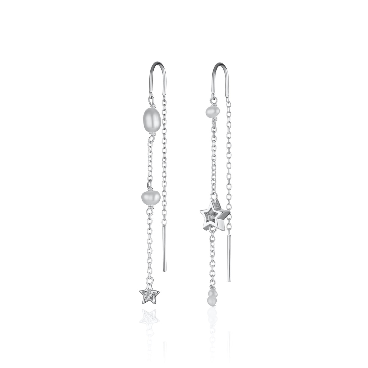 Pearl Star Mismatched Threader Earrings