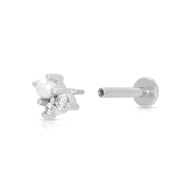 Silver Pearl & Sparkle Flat Back Earring Open