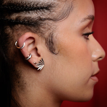 Silver Phoenix Stud Earrings with Ear Cuff, Flat Back and Huggie