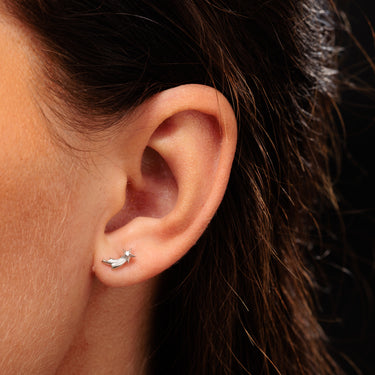 Silver Shooting Star Helix Flat Back Labret Stud Earring with Clear Stone