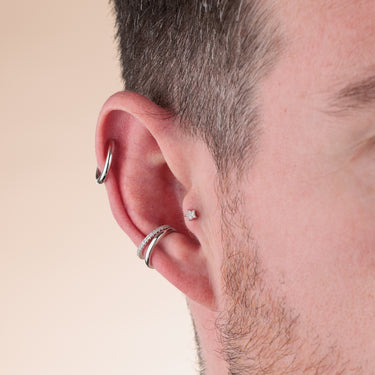 Sparkling Star Silver Flat Back Labret Stud Earring in Tragus