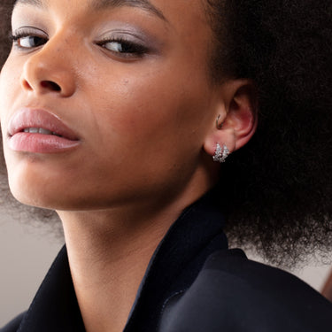 Stardust Silver Huggie Earrings with Clear Stones in One Ear